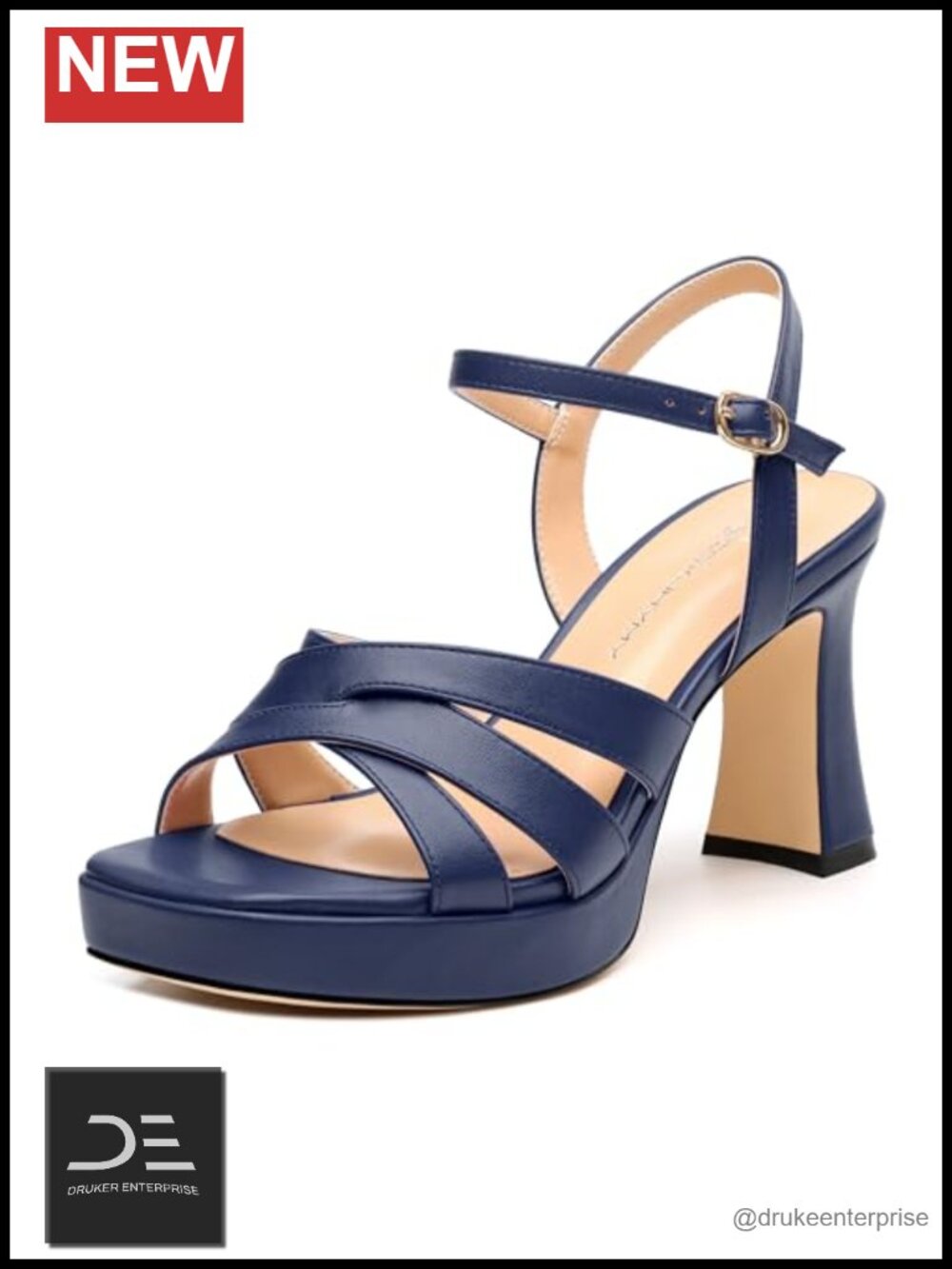 Women Square Toe Platform Block Heel Sandals 3.3'' Heels